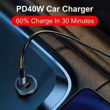 Turbo 66W Fast Charging Car Charger – Dual Port USB Type-C Alloy Adapter for All Devices