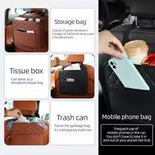Multifunctional Car Seat Organizer – PU Leather Storage & Garbage Bag for All Car Models