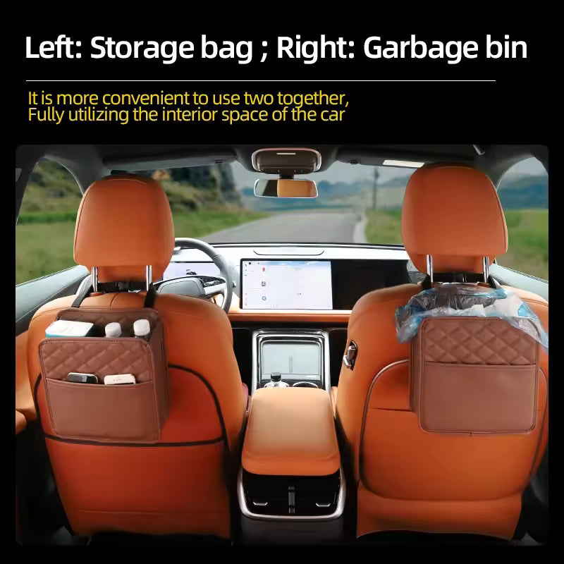 Multifunctional Car Seat Organizer – PU Leather Storage & Garbage Bag for All Car Models