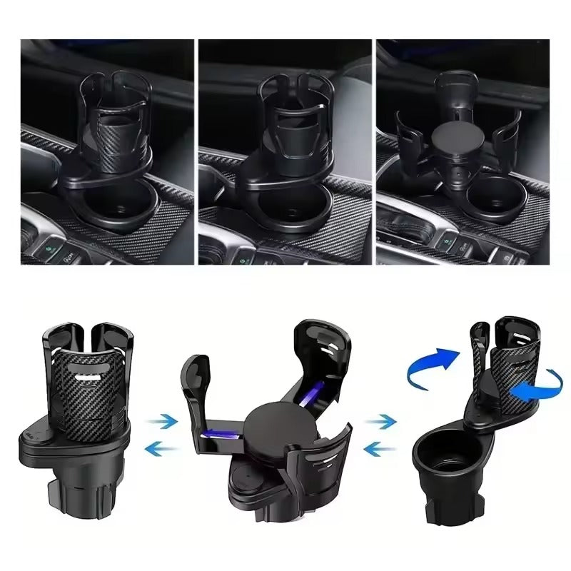 Adjustable Dual Car Cup Holder with Phone Mount & Aroma Organizer