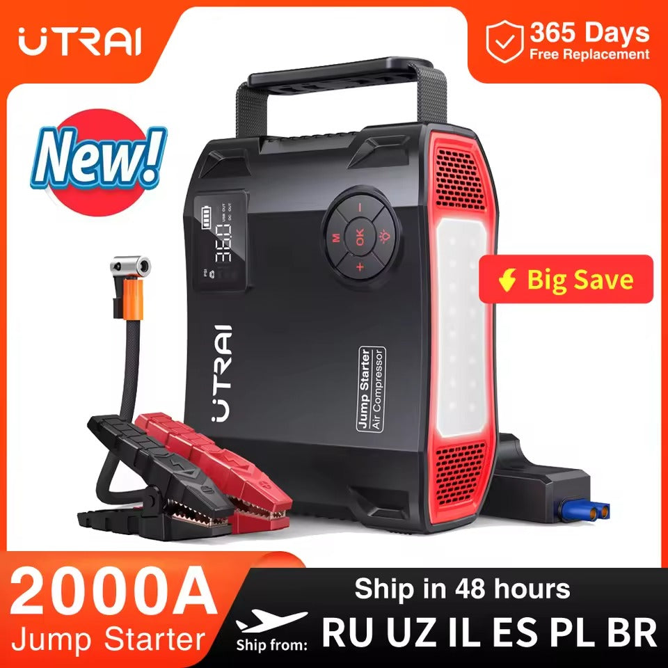 4-in-1 2000A Jump Starter Power Bank with Air Compressor 16000mAh