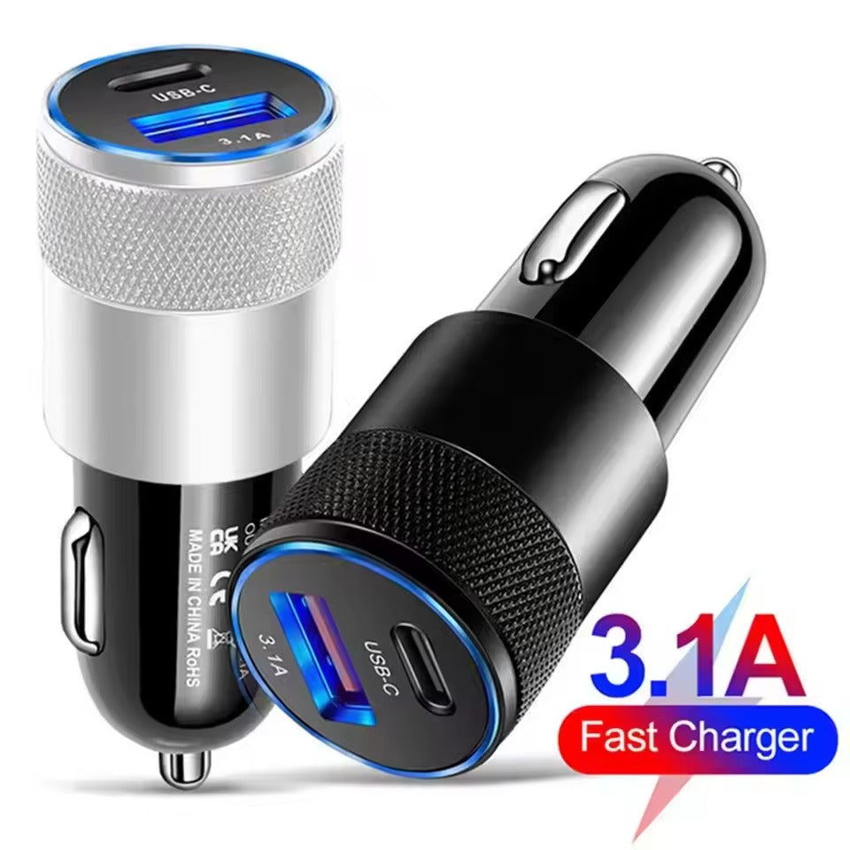Turbo 66W Fast Charging Car Charger – Dual Port USB Type-C Alloy Adapter for All Devices