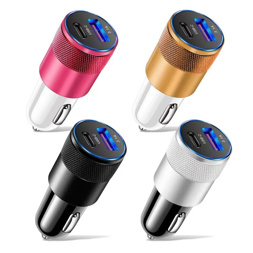 Turbo 66W Fast Charging Car Charger – Dual Port USB Type-C Alloy Adapter for All Devices